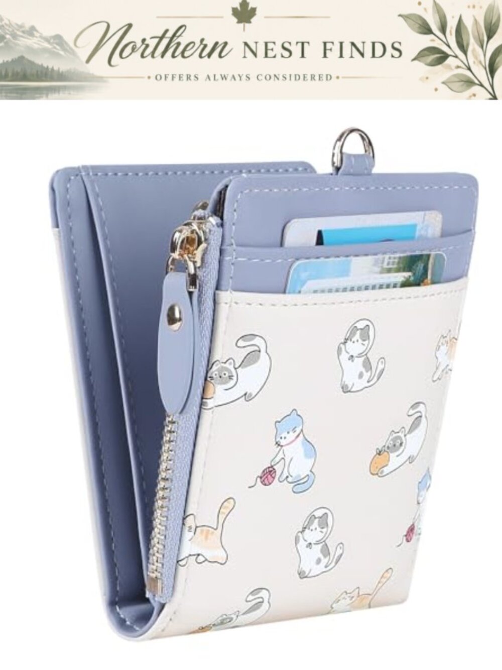 RFID Blocking Lanyard Wallet Faux Leather Bifold Card Case Zipper Pocket